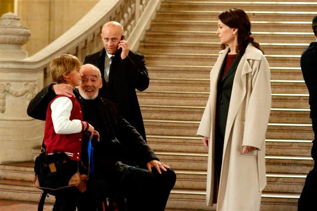 Louie Betton, Hans-Michael Rehberg, J&uuml;rgen Vogel and Iris Berben during the filming of Rosa Roth.